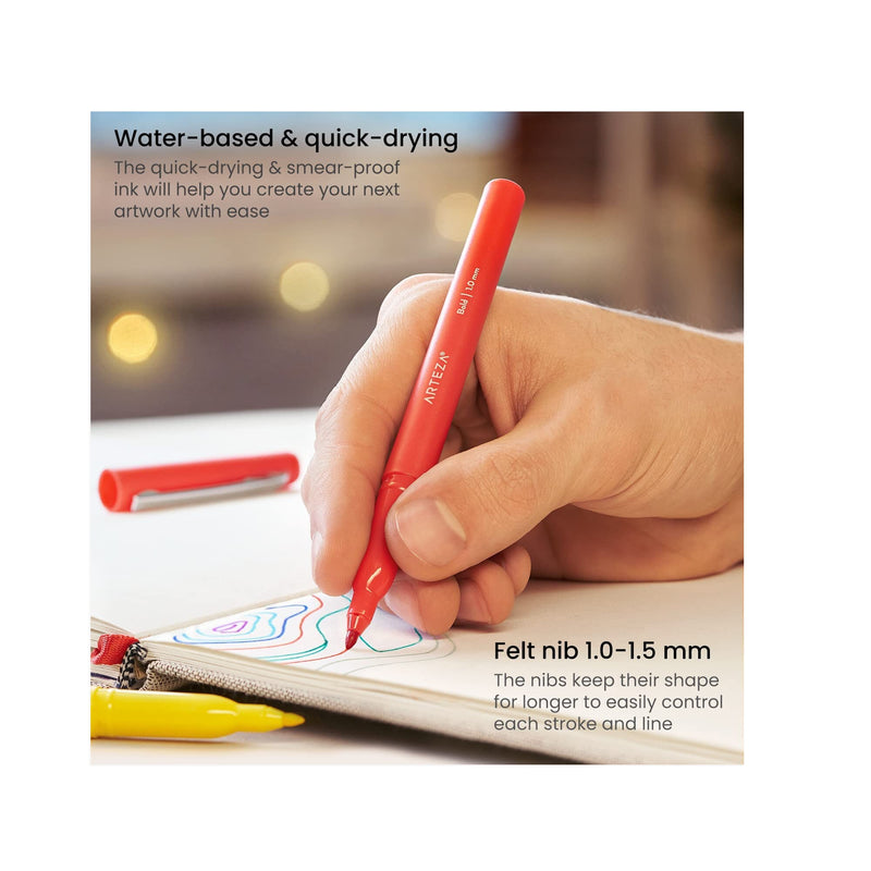 Felt Tip Pens | Set of 24 | 1.0–1.5 mm Fiber Tip