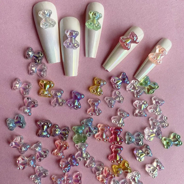 20pcs Resin Bear Nail Charms Cute Kawaii Cartoon Gummy Manicure Decorations