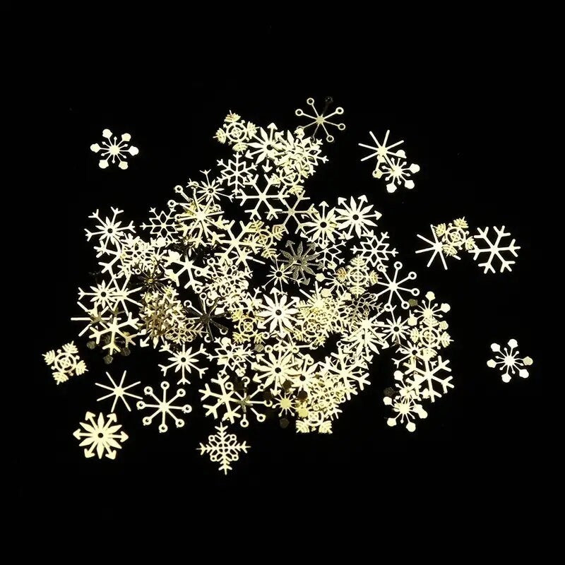 DIY Golden Snowflake Nail Art Glitter Christmas 3D Mixed Nail Metal Sequins Manicure New Year Decoration Decals