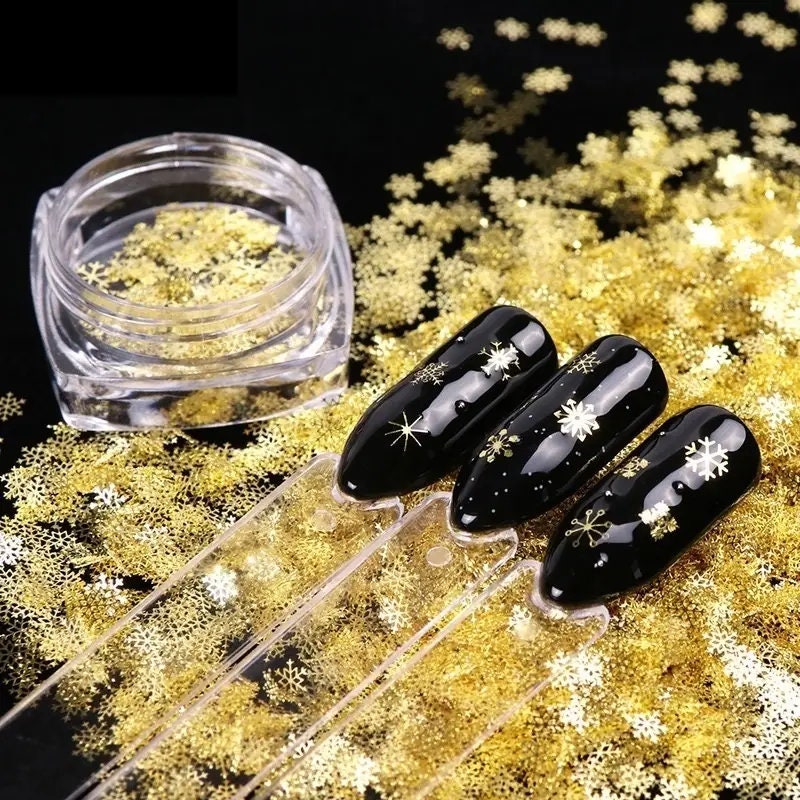 DIY Golden Snowflake Nail Art Glitter Christmas 3D Mixed Nail Metal Sequins Manicure New Year Decoration Decals