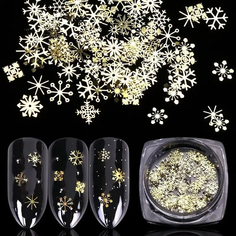 DIY Golden Snowflake Nail Art Glitter Christmas 3D Mixed Nail Metal Sequins Manicure New Year Decoration Decals