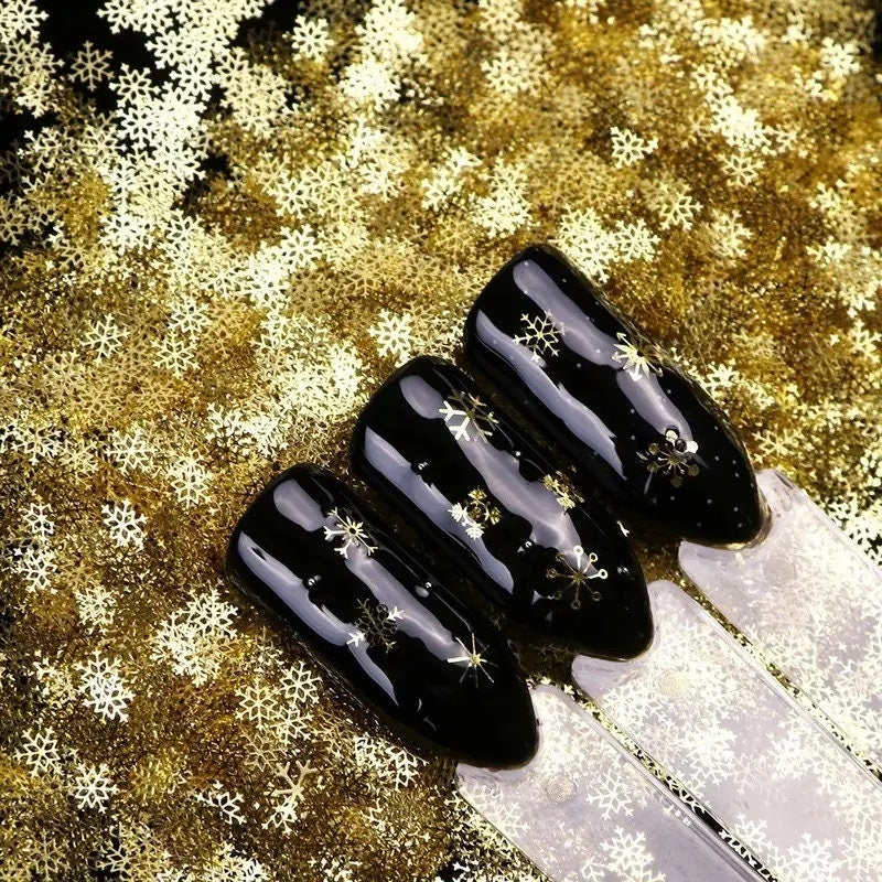 DIY Golden Snowflake Nail Art Glitter Christmas 3D Mixed Nail Metal Sequins Manicure New Year Decoration Decals