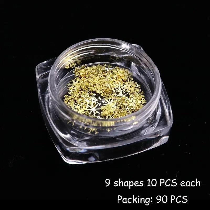 DIY Golden Snowflake Nail Art Glitter Christmas 3D Mixed Nail Metal Sequins Manicure New Year Decoration Decals
