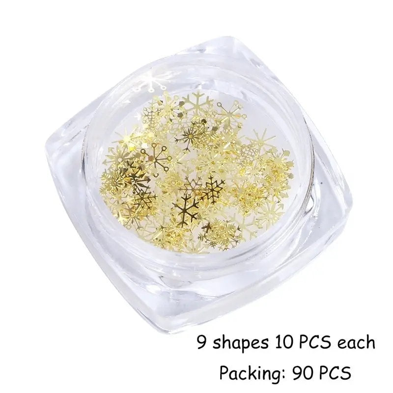 DIY Golden Snowflake Nail Art Glitter Christmas 3D Mixed Nail Metal Sequins Manicure New Year Decoration Decals