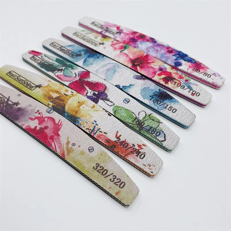 6 Pcs Different Grit Nail Files And Buffers | Flower Pattern Emery Board | 80-320 Grit Professional Manicure Tools For Home And Salon Use