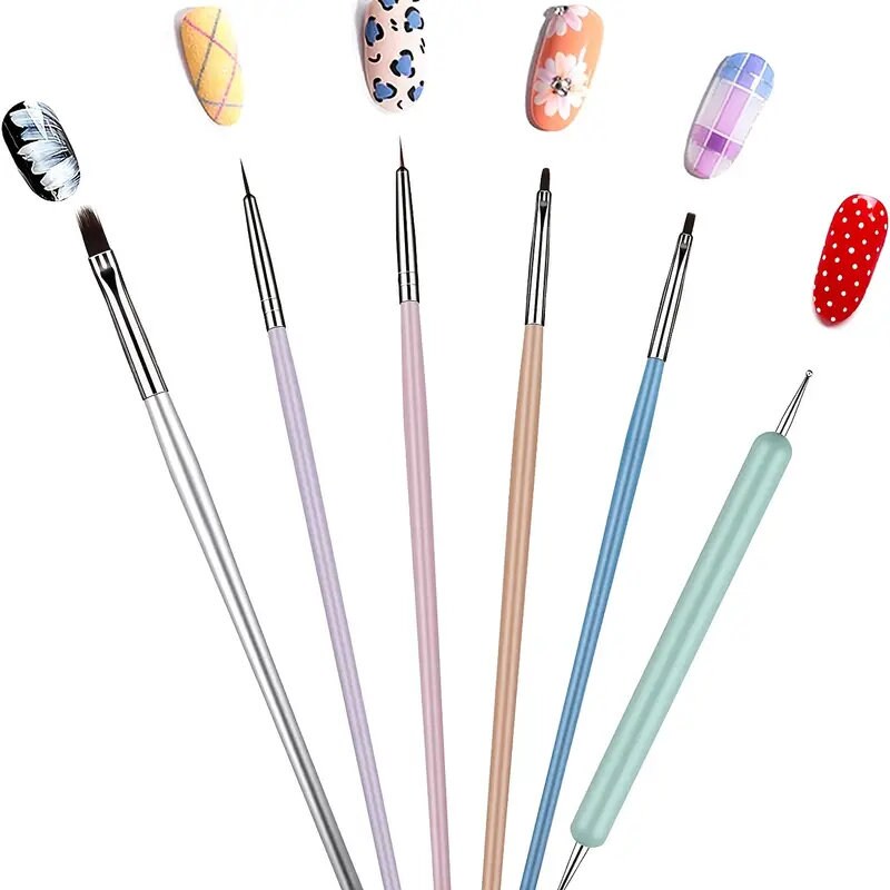 Nail Art Brushes Set | 6PCS Nail Art Design Pen Painting Tools With Acrylic Nail Brush | Builder Gel Brush  Nail Extension Gel