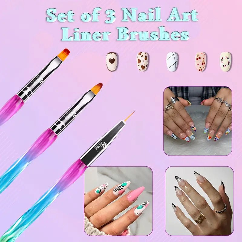3 Pcs Nail Art Liner Brushes Nail Gel Polish Painting Nail Art Design Brush  Pen 
