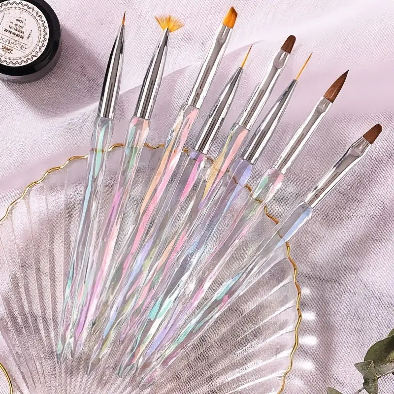 Nail Art Brushes | 8 Pcs Nail Brushes For Nail Art With Nail Liner Brush And Nail Dotting Pens For Home Use And Professional Nail Salon