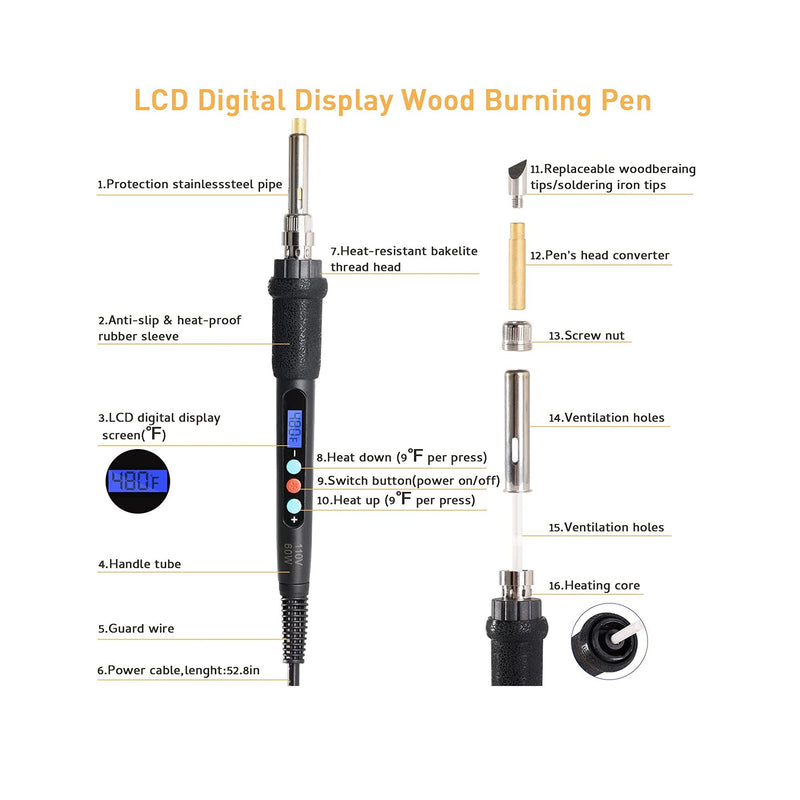 Wood Burning Kit | CAMUSBR 65 Pieces Wood Burner Kit with LCD Digital Display and Adjustable Temperature Wood Burning Pen