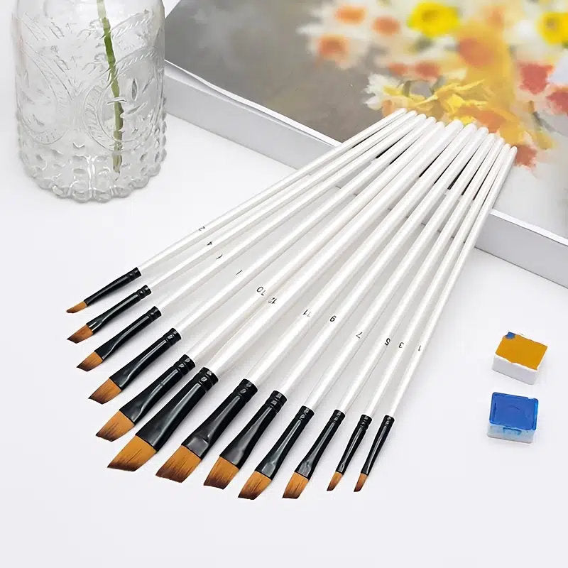 12 Sets Pearl White Rod Oil Paint Pens Dual Color Nylon Hair Painting Pens | Kids Diy Watercolor Paintbrush Oil Paintbrush Brush