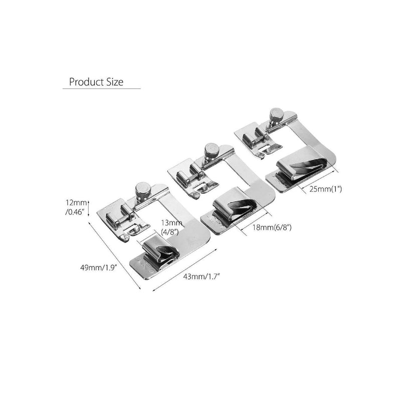 3pcs Rolled Hem Snap On Presser Foot  4/8" 6/8" 8/8" Pressure Feet Hemmer Foot Set for Domestic Sewing Machines