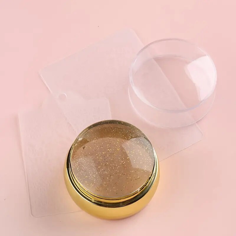 Golden Glitter Nail Stamper + 2 Print Scraper | Nail Trimming Kit Nail Art Stamping Tool Set
