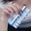 Blue Silvery Gradient Color Nail Stickers | Glitter Full Wraps Polish Stickers Decal Strips |Self-Ashesive Nail Sticker Sets For Women Girls