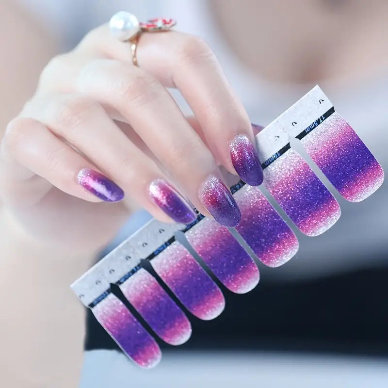 7 Pcs Gradient Color Glitter Powder Nail Sticker Sheets Set For Nail Art Design | Women Home DIY And Salon