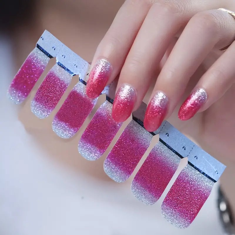 7 Pcs Gradient Color Glitter Powder Nail Sticker Sheets Set For Nail Art Design | Women Home DIY And Salon
