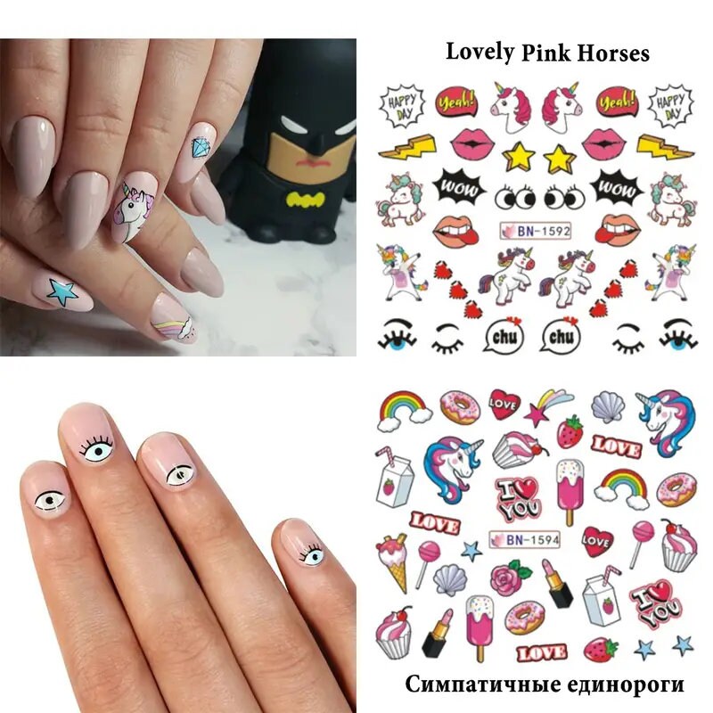 12 Pcs Avocado Nail Stickers Cute Cartoon Transfer Sliders For Nails Dog Cat Water Decals Anime Tatto For Manicure