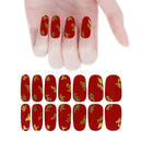 Nail Wraps For Women | Red Nail Strips With Golden Pattern | Self Adhesive Nail Polish Stickers, Toenails Manicure Sticker