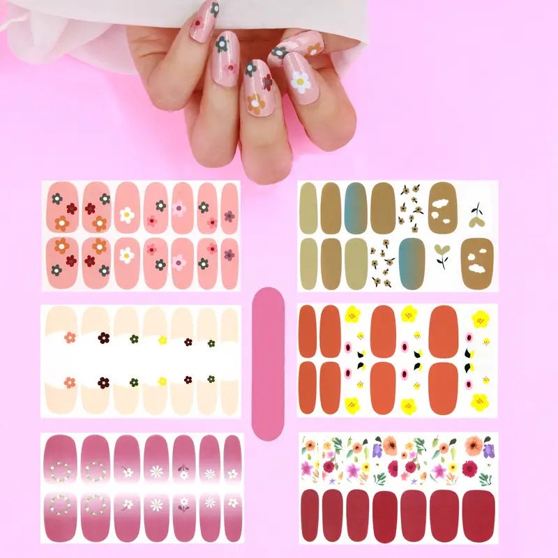 6 Sheets Nail Polish Strips Fresh Style Self-Adhesive Stick On Nail Stickers Full Nail Wraps For Women Nails