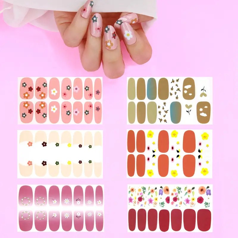 6 Sheets Nail Polish Strips Fresh Style Self-Adhesive Stick On Nail Stickers Full Nail Wraps For Women Nails