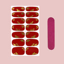 Nail Wraps For Women | Red Nail Strips With Golden Pattern | Self Adhesive Nail Polish Stickers, Toenails Manicure Sticker
