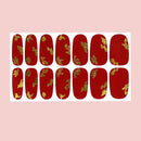 Nail Wraps For Women | Red Nail Strips With Golden Pattern | Self Adhesive Nail Polish Stickers, Toenails Manicure Sticker