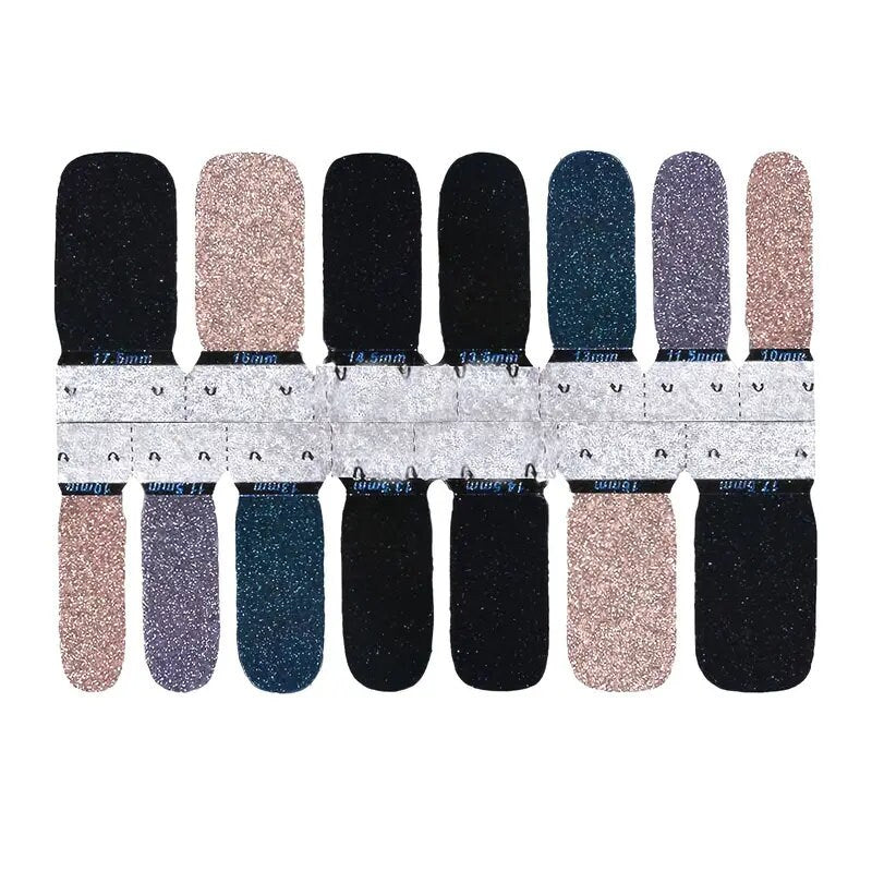 Nail Art Polish Stickers Strips With 1 Pcs Nail File | Full Wraps Nail Adhesive Decals | Gradient Glittery Manicure Kit For Women