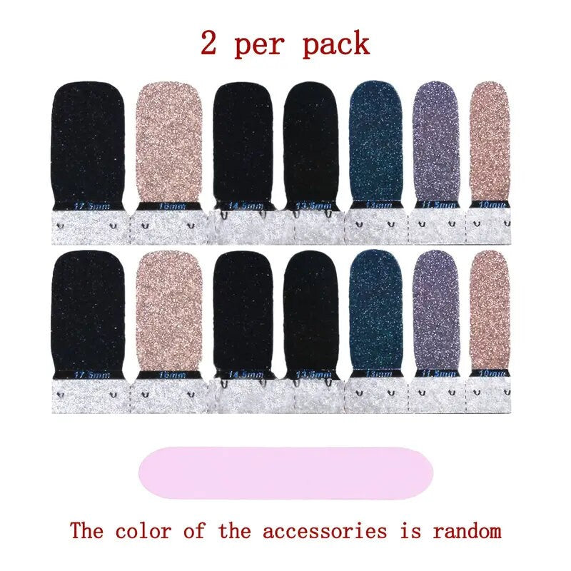Nail Art Polish Stickers Strips With 1 Pcs Nail File | Full Wraps Nail Adhesive Decals | Gradient Glittery Manicure Kit For Women