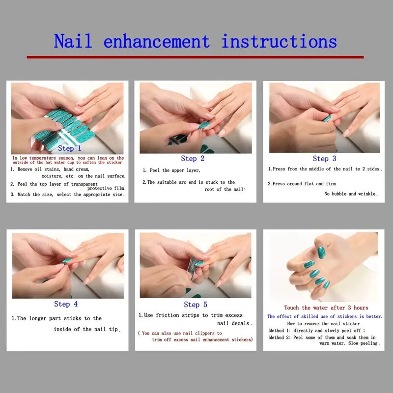 Nail Art Polish Stickers Strips With 1 Pcs Nail File | Full Wraps Nail Adhesive Decals | Gradient Glittery Manicure Kit For Women