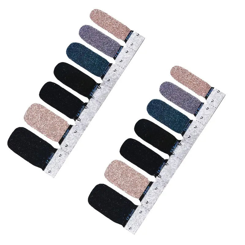 Nail Art Polish Stickers Strips With 1 Pcs Nail File | Full Wraps Nail Adhesive Decals | Gradient Glittery Manicure Kit For Women