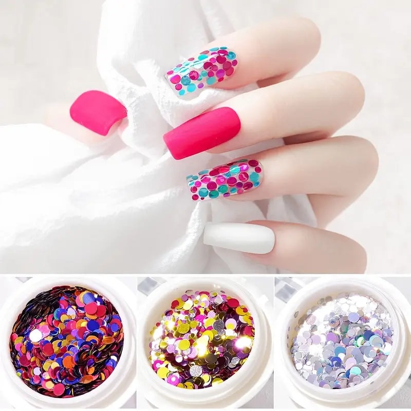 Korean Nail Glitter Flakes Round Nail Sequins For Nail Art Kit Nail's Glossy Decorations Tools Supplies Nail Salon Design Tools Kit