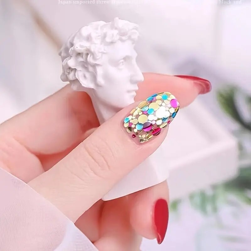 Korean Nail Glitter Flakes Round Nail Sequins For Nail Art Kit Nail's Glossy Decorations Tools Supplies Nail Salon Design Tools Kit