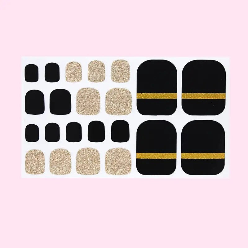 Women's Black Golden Toenail Wraps Nail Polish Strips | Self-Adhesive Full Cover Nail Art Decals | Manicure Kit For Women Girls