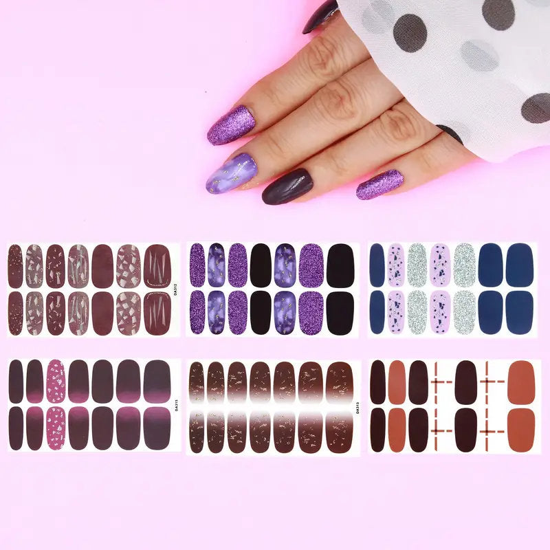 6 Sheets Full Wrap Nail Polish Stickers Self-Adhesive Nail Art Decal Strips Nail Manicure Decoration Kit