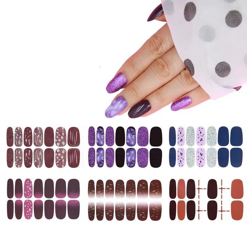 6 Sheets Full Wrap Nail Polish Stickers Self-Adhesive Nail Art Decal Strips Nail Manicure Decoration Kit