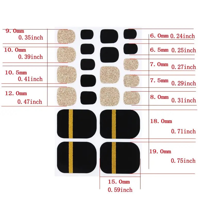 Women's Black Golden Toenail Wraps Nail Polish Strips | Self-Adhesive Full Cover Nail Art Decals | Manicure Kit For Women Girls