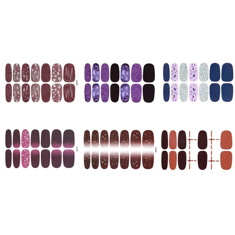 6 Sheets Full Wrap Nail Polish Stickers Self-Adhesive Nail Art Decal Strips Nail Manicure Decoration Kit