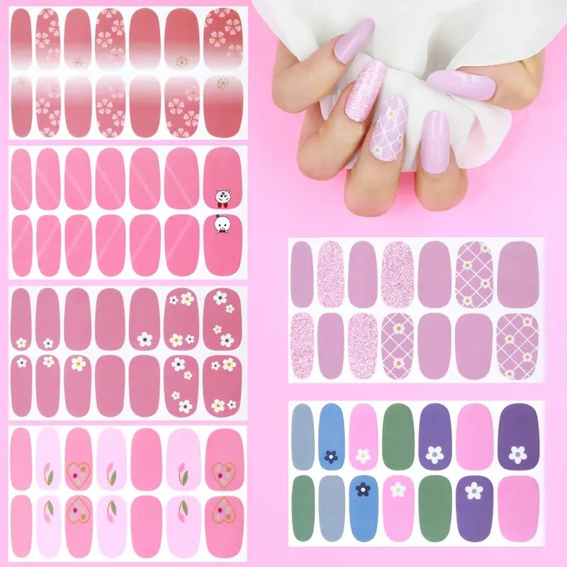 6 Sheets Full Wrap Nail Polish Stickers Self-Adhesive Nail Art Decal Strips Nail Manicure Decoration Kit