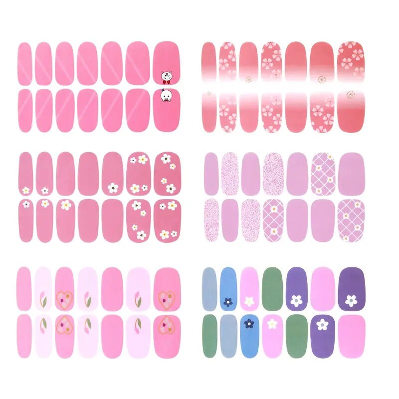 6 Sheets Full Wrap Nail Polish Stickers Self-Adhesive Nail Art Decal Strips Nail Manicure Decoration Kit