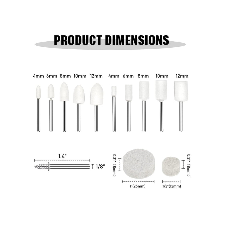 Lasnten 64 Pieces Wool Felt Polishing Buffing Wheel Mounted Mandrel Grinding Bits Point Mandrel Polishing Kit Tool