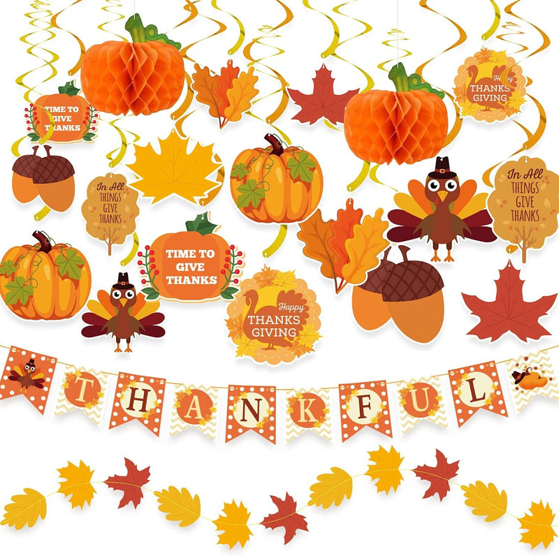 Dazonge Thanksgiving Decorations 40PCS | Pre-Assembled Thanksgiving Hanging Swirls | Fall Leaves String Thanksgiving Decor