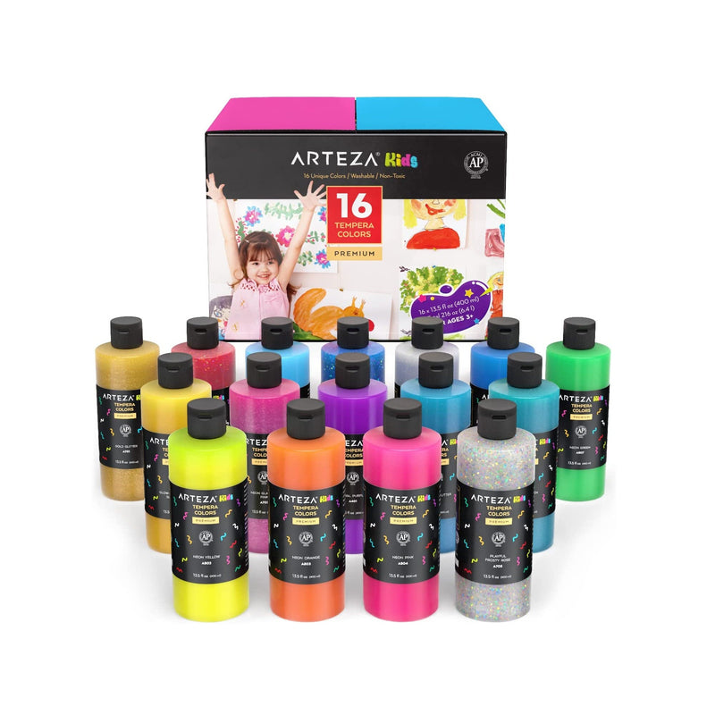 Kids Tempera Paint | Set of 16 Colors | 13.5 oz Bottles