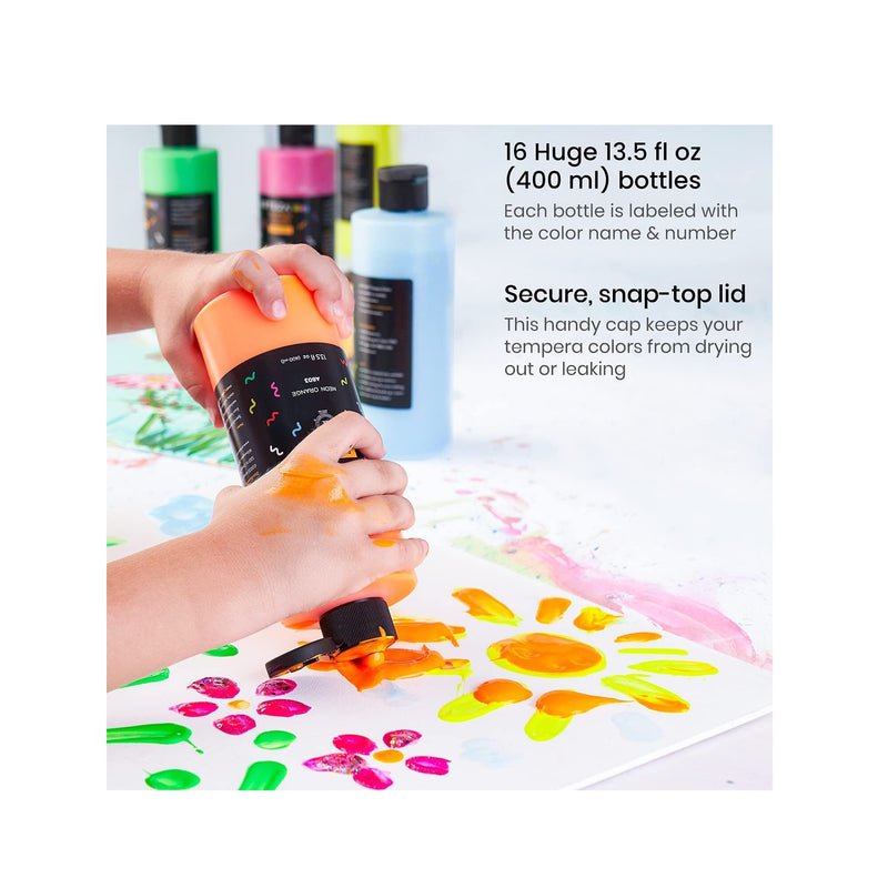 Kids Tempera Paint | Set of 16 Colors | 13.5 oz Bottles