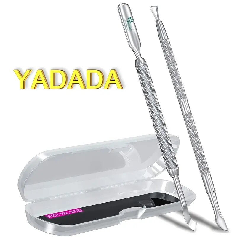 YADADA 2 Pcs Nail Cuticle Pusher Set With Case | Quality Stainless Steel Metal Cuticle Pusher For Dead Skin