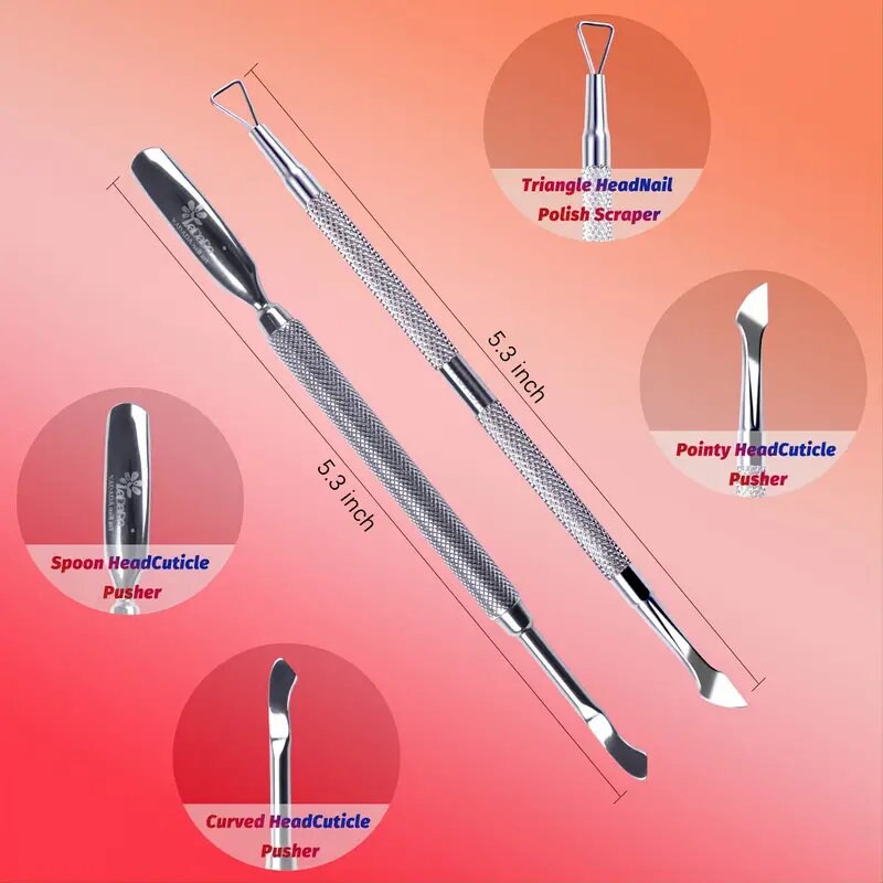 YADADA 2 Pcs Nail Cuticle Pusher Set With Case | Quality Stainless Steel Metal Cuticle Pusher For Dead Skin