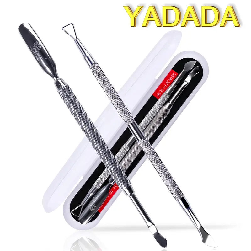 YADADA 2 Pcs Nail Cuticle Pusher Set With Case | Quality Stainless Steel Metal Cuticle Pusher For Dead Skin