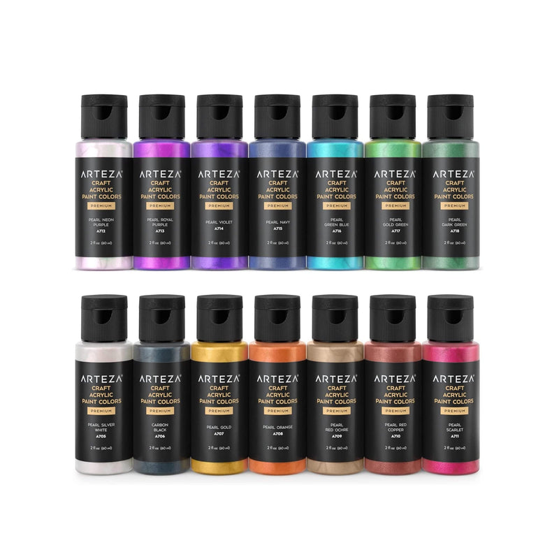 Pearlescent Acrylic Paint | Set of 14 Colors | 2 oz Bottles