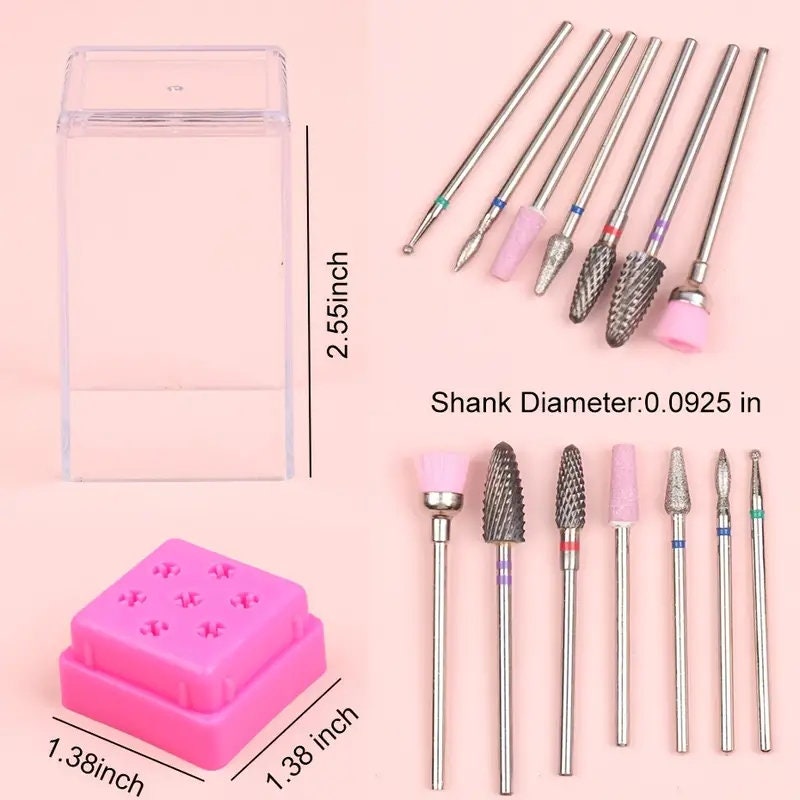 7 Pcs Professional Electric Nail Drill Bits Tungsten Steel Bit Nail Gel Polish Remover Milling Cutters Burr Brush Cuticle Cleaner Manicure