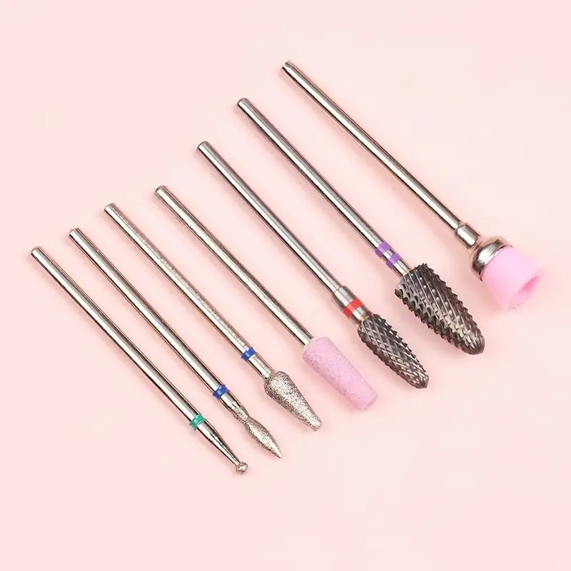 7 Pcs Professional Electric Nail Drill Bits Tungsten Steel Bit Nail Gel Polish Remover Milling Cutters Burr Brush Cuticle Cleaner Manicure