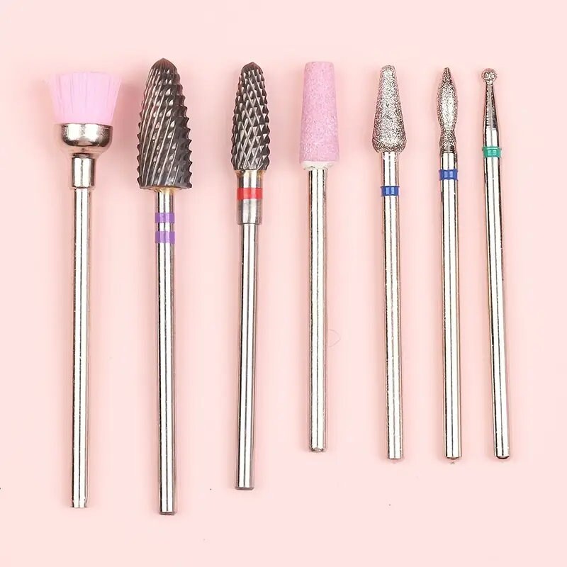 7 Pcs Professional Electric Nail Drill Bits Tungsten Steel Bit Nail Gel Polish Remover Milling Cutters Burr Brush Cuticle Cleaner Manicure