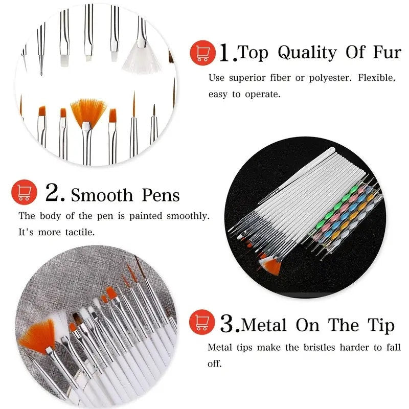 Nail Art Kit Nail Design Tools With 15 Pcs Nial Art Brush 5pcs Nail Dotting Tools 30 Pcs Nail Art Striping Tapes 3pcs3D Nail Art Rhinestones